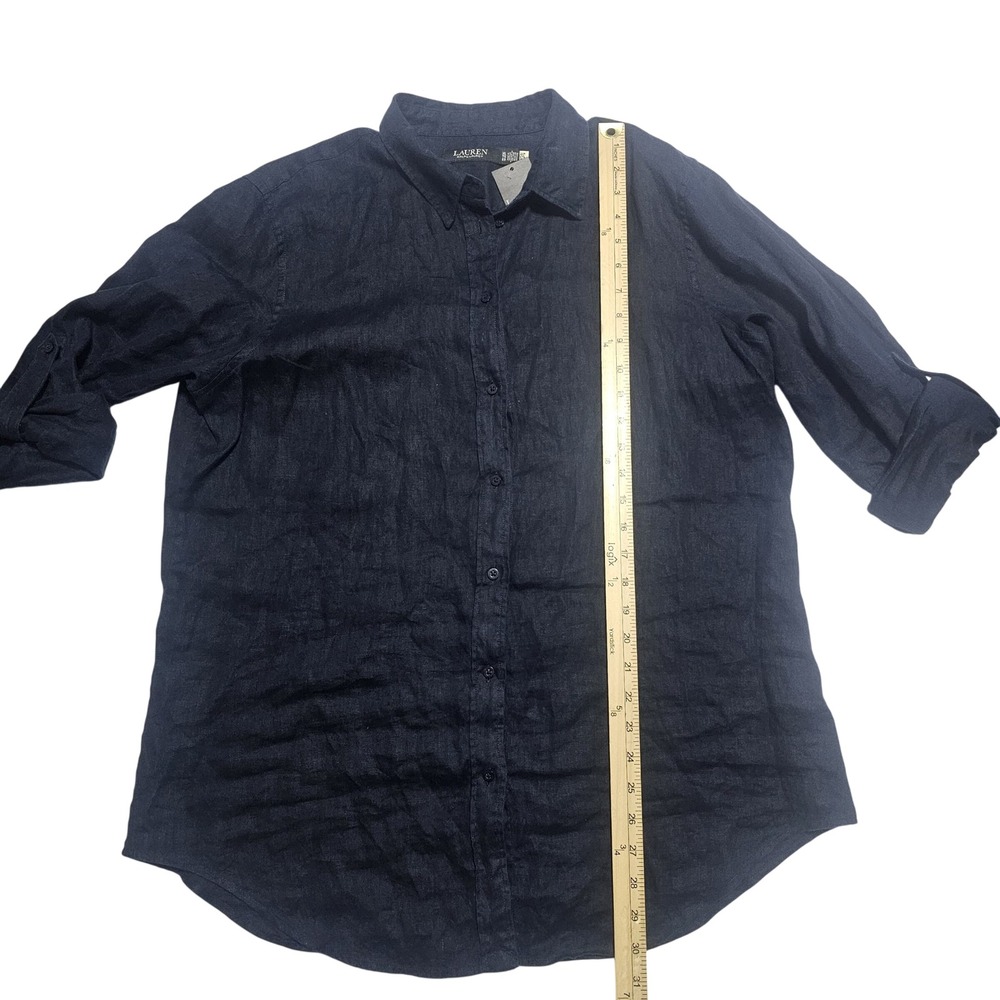 Lauren Ralph Lauren Relaxed Fit 100% Linen Roll Tab Sleeves Shirt Navy Women XL - Picture 10 of 13